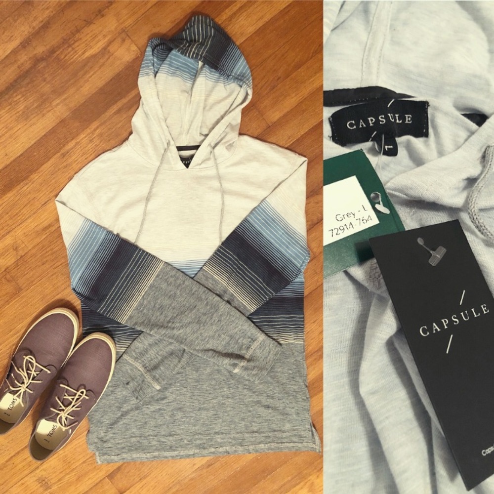 NWT Capsule Grey and Blue Striped Hoodie